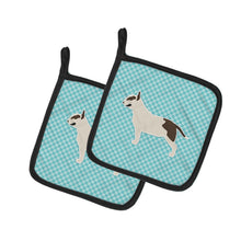 Load image into Gallery viewer, Bull Terrier Checkerboard Blue Pot Holders - Set of 2 - Heat-Resistant Kitchen Essentials BB3778PTHD