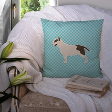 Load image into Gallery viewer, Bull Terrier Checkerboard Blue Throw Pillow - 14x14 Decorative Pillow – Art for Your Home &amp; Patio BB3778PW1414