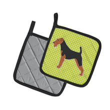 Load image into Gallery viewer, Welsh Terrier Checkerboard Green Pot Holders - Set of 2 - Heat-Resistant Kitchen Essentials BB3785PTHD
