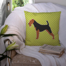 Load image into Gallery viewer, Welsh Terrier Checkerboard Green Throw Pillow - 14x14 Decorative Pillow – Art for Your Home &amp; Patio BB3785PW1414