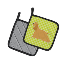 Load image into Gallery viewer, Cocker Spaniel Checkerboard Green Pot Holders - Set of 2 - Heat-Resistant Kitchen Essentials BB3786PTHD