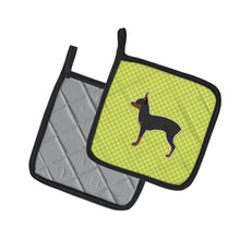 Load image into Gallery viewer, Toy Fox Terrier Checkerboard Green Pot Holders - Set of 2 - Heat-Resistant Kitchen Essentials BB3787PTHD