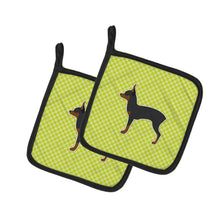 Load image into Gallery viewer, Toy Fox Terrier Checkerboard Green Pot Holders - Set of 2 - Heat-Resistant Kitchen Essentials BB3787PTHD