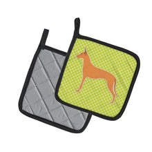 Load image into Gallery viewer, Pharaoh Hound Checkerboard Green Pot Holders - Set of 2 - Heat-Resistant Kitchen Essentials BB3788PTHD