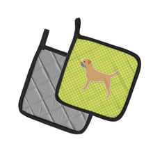 Load image into Gallery viewer, Border Terrier Checkerboard Green Pot Holders - Set of 2 - Heat-Resistant Kitchen Essentials BB3789PTHD