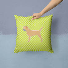 Load image into Gallery viewer, Border Terrier Checkerboard Green Throw Pillow - 14x14 Decorative Pillow – Art for Your Home &amp; Patio BB3789PW1414