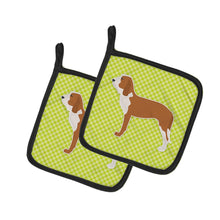 Load image into Gallery viewer, Spanish Hound Checkerboard Green Pot Holders - Set of 2 - Heat-Resistant Kitchen Essentials BB3791PTHD