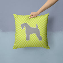 Load image into Gallery viewer, Kerry Blue Terrier Checkerboard Green Throw Pillow - 14x14 Decorative Pillow – Art for Your Home &amp; Patio BB3792PW1414