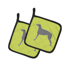 Load image into Gallery viewer, Scottish Deerhound Checkerboard Green Pot Holders - Set of 2 - Heat-Resistant Kitchen Essentials BB3796PTHD
