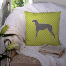 Load image into Gallery viewer, Scottish Deerhound Checkerboard Green Throw Pillow - 14x14 Decorative Pillow – Art for Your Home &amp; Patio BB3796PW1414