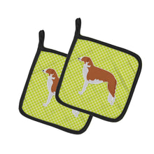 Load image into Gallery viewer, Borzoi Russian Greyhound Checkerboard Green Pot Holders - Set of 2 - Heat-Resistant Kitchen Essentials BB3799PTHD
