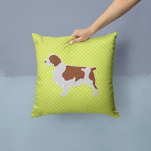 Load image into Gallery viewer, Welsh Springer Spaniel Checkerboard Green Throw Pillow - 14x14 Decorative Pillow – Art for Your Home &amp; Patio BB3800PW1414