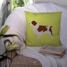 Load image into Gallery viewer, Welsh Springer Spaniel Checkerboard Green Throw Pillow - 14x14 Decorative Pillow – Art for Your Home &amp; Patio BB3800PW1414