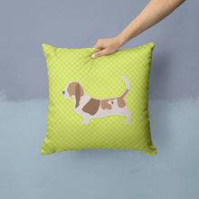 Load image into Gallery viewer, Basset Hound Checkerboard Green Throw Pillow - 14x14 Decorative Pillow – Art for Your Home &amp; Patio BB3802PW1414