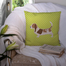 Load image into Gallery viewer, Basset Hound Checkerboard Green Throw Pillow - 14x14 Decorative Pillow – Art for Your Home &amp; Patio BB3802PW1414