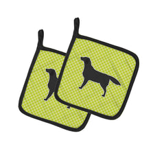 Load image into Gallery viewer, Black Labrador Retriever Checkerboard Green Pot Holders - Set of 2 - Heat-Resistant Kitchen Essentials BB3808PTHD