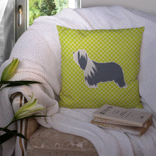 Load image into Gallery viewer, Bearded Collie Checkerboard Green Throw Pillow - 14x14 Decorative Pillow – Art for Your Home &amp; Patio BB3817PW1414