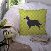 Load image into Gallery viewer, Bernese Mountain Dog Checkerboard Green Throw Pillow - 14x14 Decorative Pillow – Art for Your Home &amp; Patio BB3819PW1414