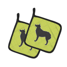 Load image into Gallery viewer, Croatian Sheepdog Checkerboard Green Pot Holders - Set of 2 - Heat-Resistant Kitchen Essentials BB3821PTHD
