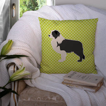Load image into Gallery viewer, Black Border Collie Checkerboard Green Throw Pillow - 14x14 Decorative Pillow – Art for Your Home &amp; Patio BB3823PW1414