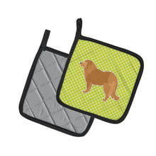 Load image into Gallery viewer, Caucasian Shepherd Dog Checkerboard Green Pot Holders - Set of 2 - Heat-Resistant Kitchen Essentials BB3825PTHD