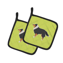 Load image into Gallery viewer, Sheltie/Shetland Sheepdog Checkerboard Green Pot Holders - Set of 2 - Heat-Resistant Kitchen Essentials BB3830PTHD