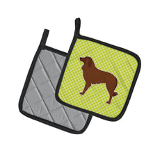 Load image into Gallery viewer, Portuguese Sheepdog Dog Checkerboard Green Pot Holders - Set of 2 - Heat-Resistant Kitchen Essentials BB3831PTHD