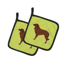 Load image into Gallery viewer, Portuguese Sheepdog Dog Checkerboard Green Pot Holders - Set of 2 - Heat-Resistant Kitchen Essentials BB3831PTHD