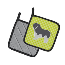 Load image into Gallery viewer, Polish Lowland Sheepdog Dog Checkerboard Green Pot Holders - Set of 2 - Heat-Resistant Kitchen Essentials BB3832PTHD