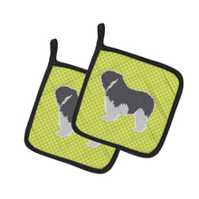 Load image into Gallery viewer, Polish Lowland Sheepdog Dog Checkerboard Green Pot Holders - Set of 2 - Heat-Resistant Kitchen Essentials BB3832PTHD