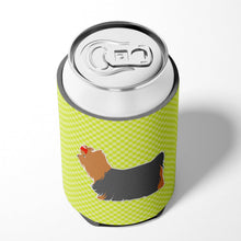 Load image into Gallery viewer, Yorkshire Terrier Yorkie Checkerboard Green Can or Bottle Hugger BB3834CC