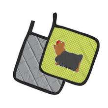 Load image into Gallery viewer, Yorkshire Terrier Yorkie Checkerboard Green Pot Holders - Set of 2 - Heat-Resistant Kitchen Essentials BB3834PTHD