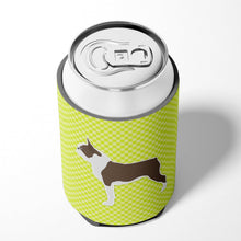 Load image into Gallery viewer, Boston Terrier Checkerboard Green Can or Bottle Hugger BB3844CC