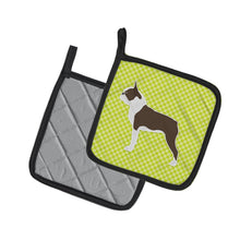 Load image into Gallery viewer, Boston Terrier Checkerboard Green Pot Holders - Set of 2 - Heat-Resistant Kitchen Essentials BB3844PTHD