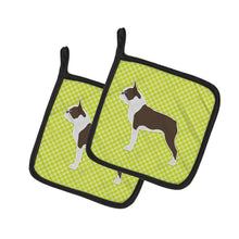 Load image into Gallery viewer, Boston Terrier Checkerboard Green Pot Holders - Set of 2 - Heat-Resistant Kitchen Essentials BB3844PTHD