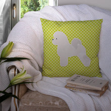 Load image into Gallery viewer, Bichon Frise Checkerboard Green Throw Pillow - 14x14 Decorative Pillow – Art for Your Home &amp; Patio BB3845PW1414