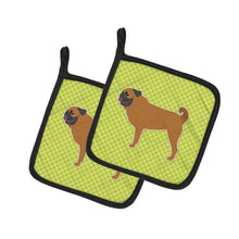 Load image into Gallery viewer, Pug Checkerboard Green Pot Holders - Set of 2 - Heat-Resistant Kitchen Essentials BB3847PTHD