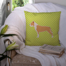 Load image into Gallery viewer, Staffordshire Bull Terrier Checkerboard Green Throw Pillow - 14x14 Decorative Pillow – Art for Your Home &amp; Patio BB3854PW1414