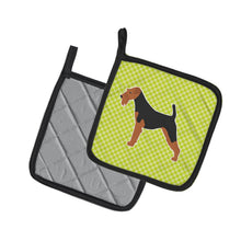 Load image into Gallery viewer, Airedale Terrier Checkerboard Green Pot Holders - Set of 2 - Heat-Resistant Kitchen Essentials BB3857PTHD