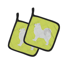 Load image into Gallery viewer, Samoyed Checkerboard Green Pot Holders - Set of 2 - Heat-Resistant Kitchen Essentials BB3859PTHD