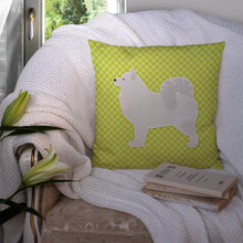 Load image into Gallery viewer, Samoyed Checkerboard Green Throw Pillow - 14x14 Decorative Pillow – Art for Your Home &amp; Patio BB3859PW1414
