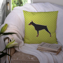 Load image into Gallery viewer, Doberman Pinscher Checkerboard Green Throw Pillow - 14x14 Decorative Pillow – Art for Your Home &amp; Patio BB3860PW1414