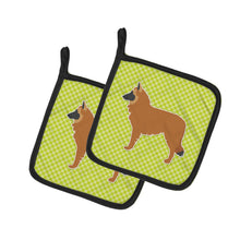 Load image into Gallery viewer, Belgian Shepherd Checkerboard Green Pot Holders - Set of 2 - Heat-Resistant Kitchen Essentials BB3861PTHD
