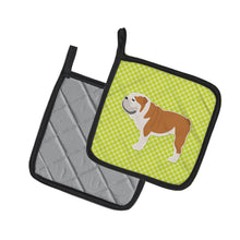 Load image into Gallery viewer, English Bulldog Checkerboard Green Pot Holders - Set of 2 - Heat-Resistant Kitchen Essentials BB3862PTHD