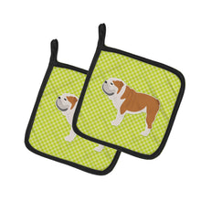 Load image into Gallery viewer, English Bulldog Checkerboard Green Pot Holders - Set of 2 - Heat-Resistant Kitchen Essentials BB3862PTHD