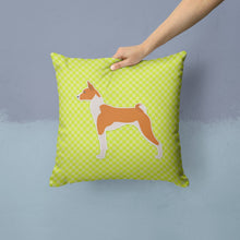 Load image into Gallery viewer, Basenji Checkerboard Green Throw Pillow - 14x14 Decorative Pillow – Art for Your Home &amp; Patio BB3874PW1414