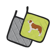 Load image into Gallery viewer, Saint Bernard Checkerboard Green Pot Holders - Set of 2 - Heat-Resistant Kitchen Essentials BB3876PTHD