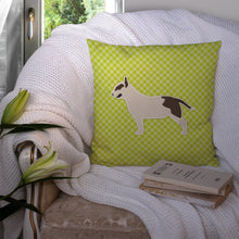 Load image into Gallery viewer, Bull Terrier Checkerboard Green Throw Pillow - 14x14 Decorative Pillow – Art for Your Home &amp; Patio BB3878PW1414