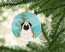 Load image into Gallery viewer, Merry Christmas Tree Pug Cream Ornament - Round Ceramic Ornament – Artist-Designed Keepsake Decoration BB4129CO1
