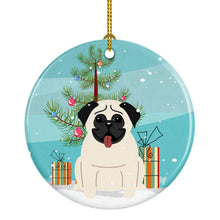 Load image into Gallery viewer, Merry Christmas Tree Pug Cream Ornament - Round Ceramic Ornament – Artist-Designed Keepsake Decoration BB4129CO1